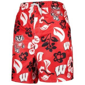Wes & Willy Wisconsin Red and White Swim Shorts Size Large